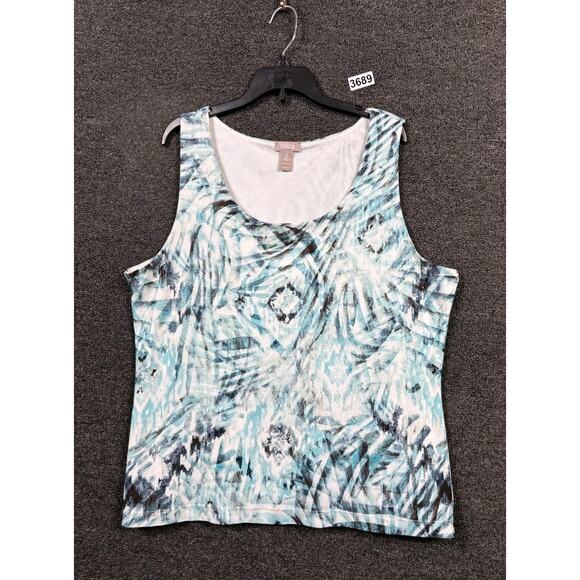 Chico's Blouse Womens Size 2 US L Blue White Geometric Print Sleeveless Nylon - Picture 1 of 7